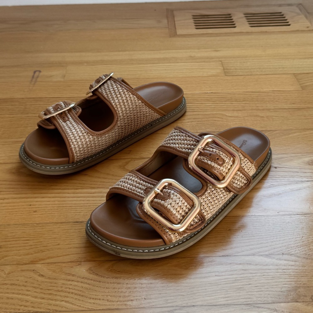 Worn handful of times! Universal Thread Tan Sandals with Gold Buckles